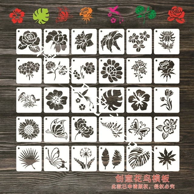 Painting Stencil Sheet DIY Drawing Natural Wall Wood Hollow Template Reusable Students Children Learning Imitating Home Type 17 30PCS