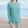 thumbnail image 2 of Women's Long Sleeve Button T-Shirts 2022 Crewneck Solid Color Fall Trendy Tunic Tops Casual Fitted Basic Blouse Tee, 2 of 7