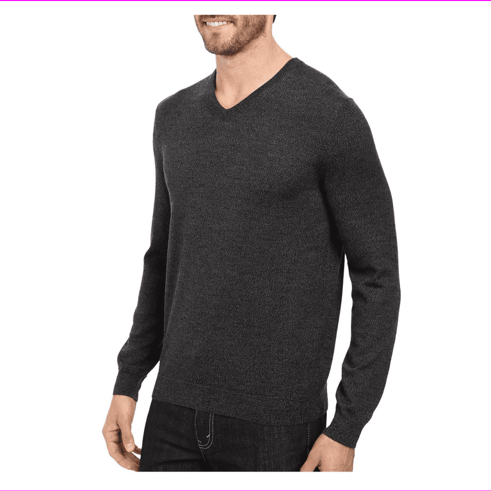 Calvin Klein Men's Merino Wool Long Sleeve Pullover V-Neck Sweater XL/Black  