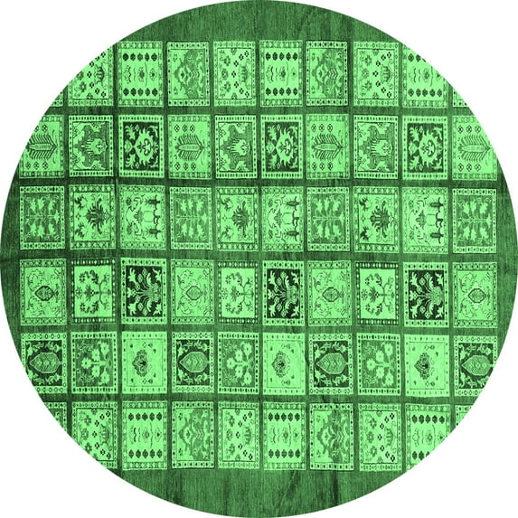 Ahgly Company Indoor Round Abstract Emerald Green Modern Area Rugs, 8' Round
