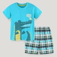 thumbnail image 2 of Gubotare Toddler Boy Summer Clothes Blue Short Sleeve T-Shirt Plaid Shorts Sky Blue,Size 6-7 Years, 2 of 7