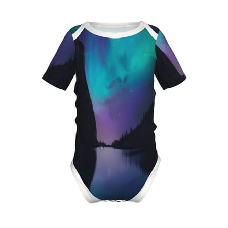 

Adobk Night At Lake Aurora Print Baby Climbing Clothes Jumpsuit Rompers Classic Rompers Child Short sleeve Bodysuits-18 Months