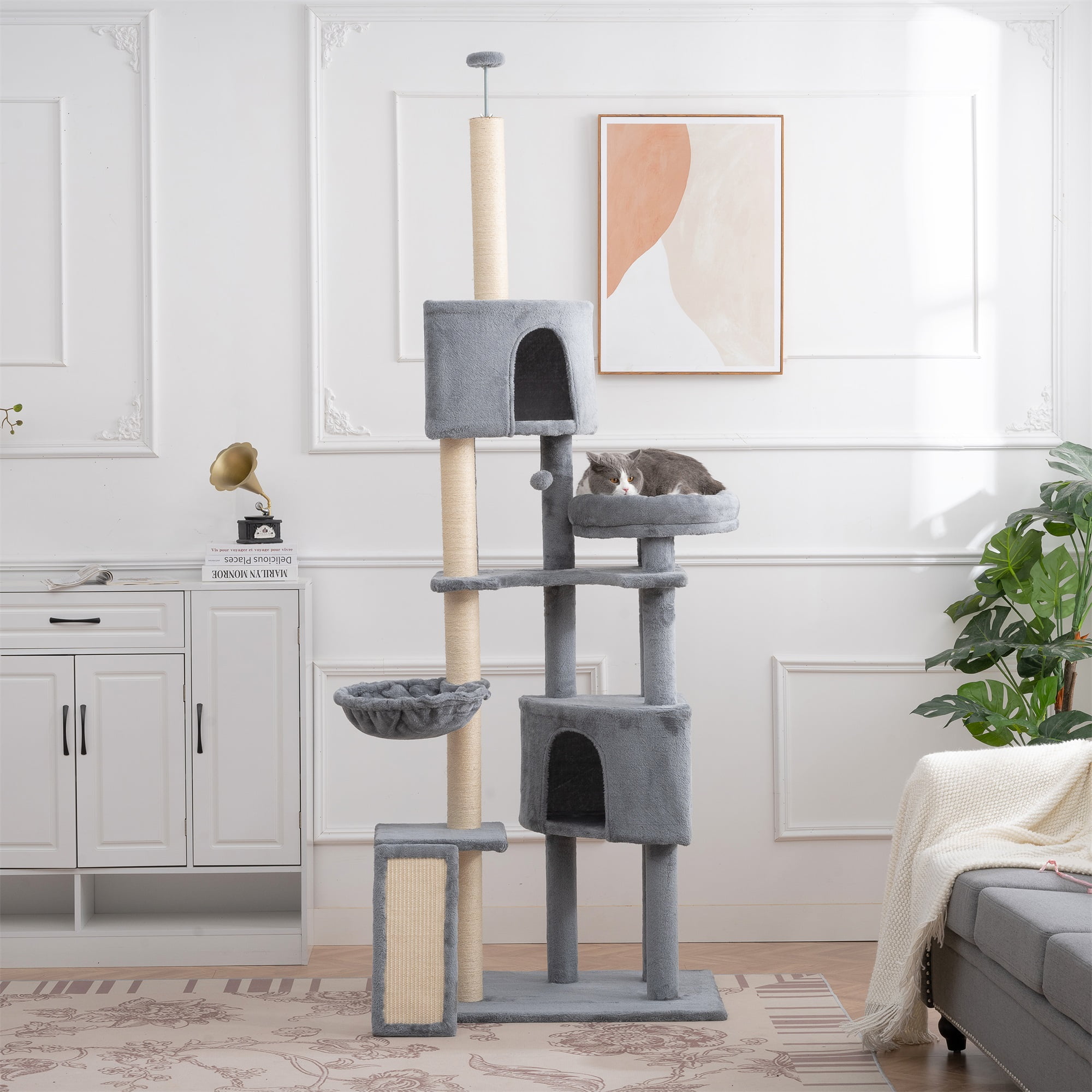 Pefilos (78-104)" Adjustable Cat Tree Tower for Indoor Cats, Plush Multi-Level Cat Condo with 1 Perches, 2 Caves, Cozy Basket and Scratching Board, Gray Pefilos (78-104)" Adjustable Cat Tree Tower for Indoor Cats, Plush Multi-Level Cat Condo with 1 Perches, 2 Caves, Cozy Basket and Scratching Board, Gray