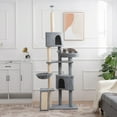 thumbnail image 2 of Pefilos (78-104)" Adjustable Cat Tree Tower for Indoor Cats, Plush Multi-Level Cat Condo with 1 Perches, 2 Caves, Cozy Basket and Scratching Board, Gray, 2 of 20