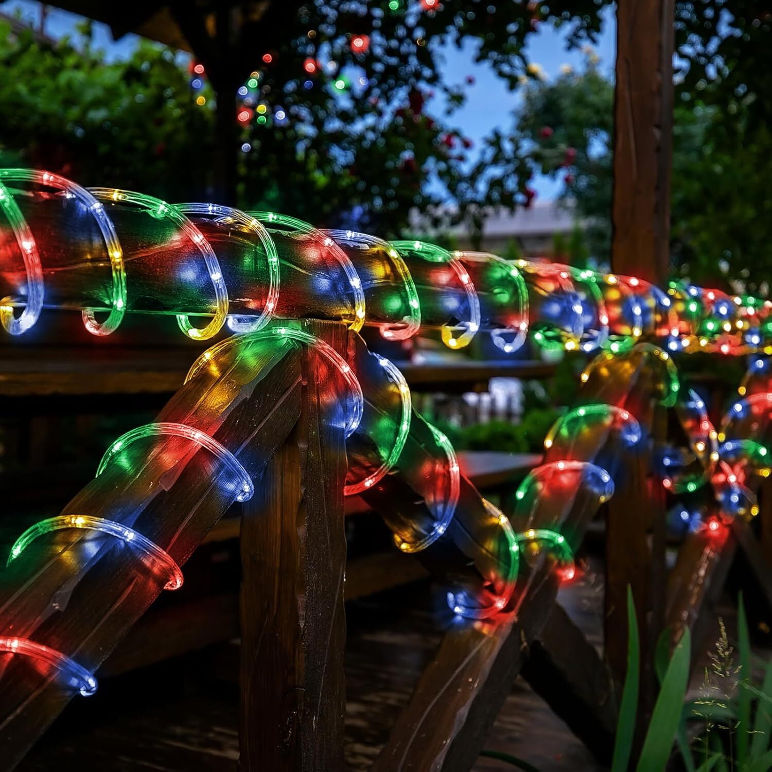 Solar Rope Lights 2 Pack,39FT 100LEDs Multicolored Waterproof Outdoor String Lighting, 8 Modes, for Pathway Pool Patio Garden Palm Tree Christmas Halloween(Multi-Color)