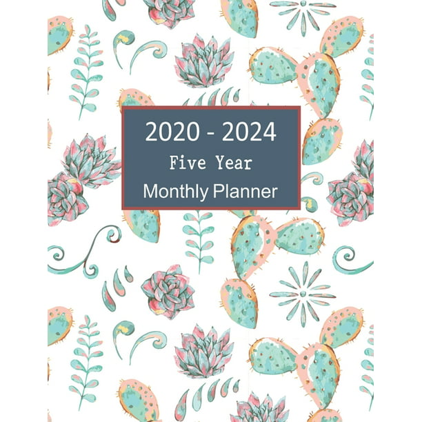 2020 - 2024 Five Year Monthly Planner: Cactus Tropical Engagement