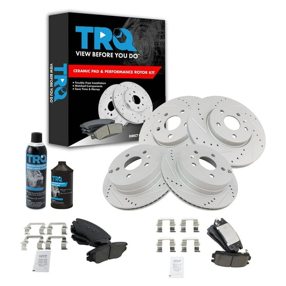 TRQ Front Rear Ceramic Brake Pad & Performance Rotor Kit w/Chemicals BKA15510