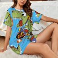 thumbnail image 4 of Wukai Dinosaur Riding a Motorcycle Print Women's Pajama Set - Short-Sleeve Top and Shorts with Elastic Waistband and Pockets for Loungewear, Yoga, and Casual Wear-Medium, 4 of 6
