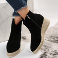 thumbnail image 3 of NECHOLOGY Botas Mujer Zapatos Botines mujer Zapatos sólidos con punta redonda para mujer, cuña corta, tacón inclinado, talla grande, botas con cremallera occidental vintage, botines (Black, 9), 3 of 7