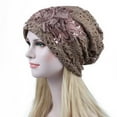 thumbnail image 3 of D-GROEE Double Layer Hollow Out Sequins Turban Hats Slouchy Baggy Chemo Cap Beanie Cancer Hat Light Breathable Head Covers for Daily Life, 3 of 6
