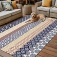 thumbnail image 2 of Fsddascl Boho Blue Brown Outdoor Rug for Patio/Deck/Porch, Non-Slip Large Area Rug 5 x 8 Ft, Geometric Stripes Tribal Beige Bohemia Indoor Outdoor Rugs Washable Area Rugs, Camping Rug Carpet, 2 of 5