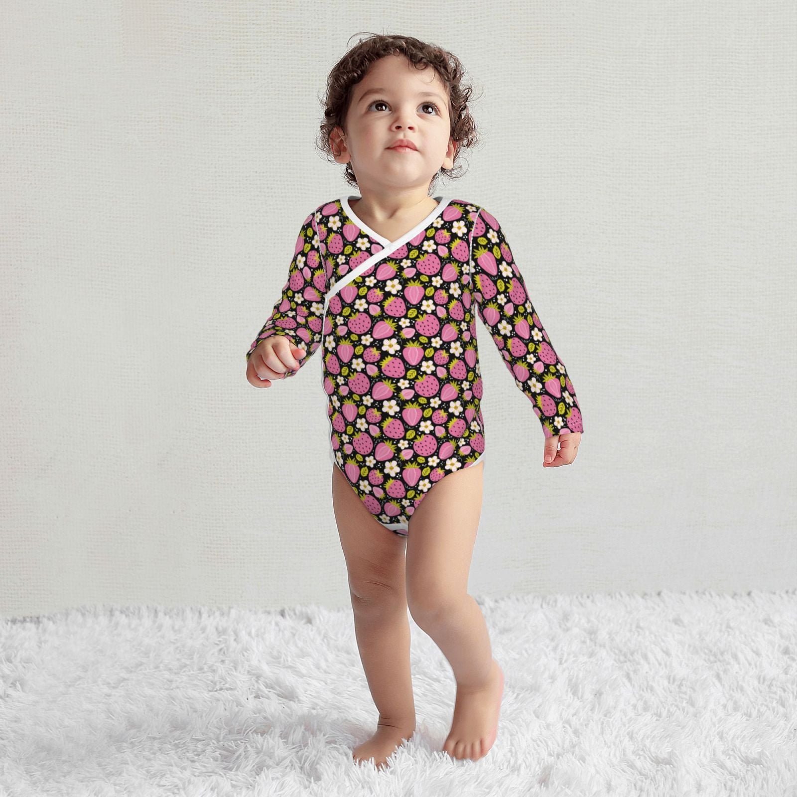 Xecao Strawberry Print Baby unisex-baby Cotton Long-sleeve Bodysuits-18 Months