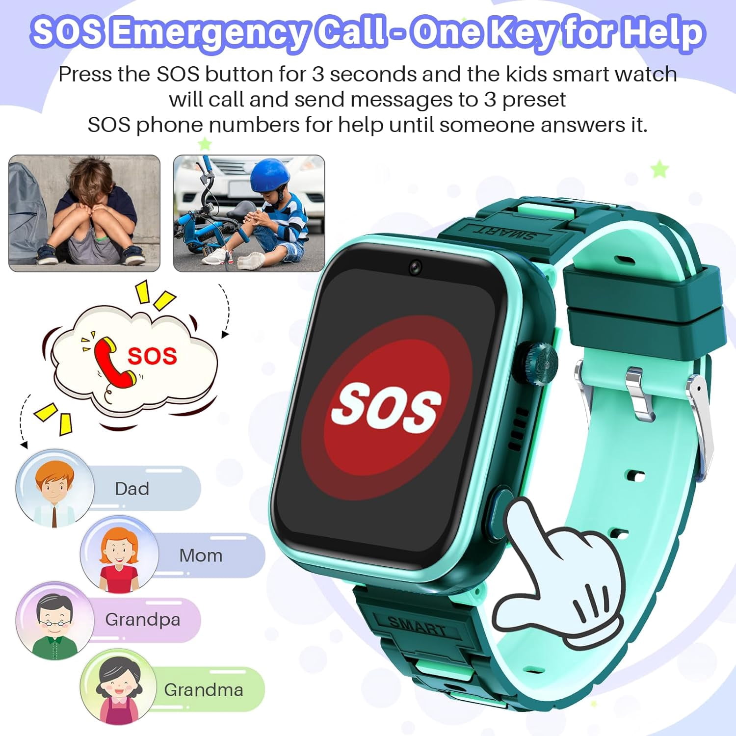 SHANNA 4G Smart Watch for Kids, GPS Tracker Watch, 2- Way Calling, Camera, SOS, WiFi, Touch Screen Kids Phone Watch for 4-12 Boys Girls Gifts, Cyan