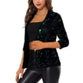 thumbnail image 4 of INSPIRE CHIC Women's Shinny Sequin Open Front Collarless 3/4 Sleeve Velvet Cardigan M Green, 4 of 6