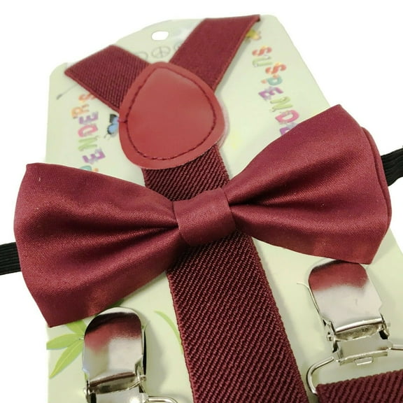 BURGUNDY Toddler Kids Boys Girls Baby Suspenders and Bow Tie Matching Combo Set