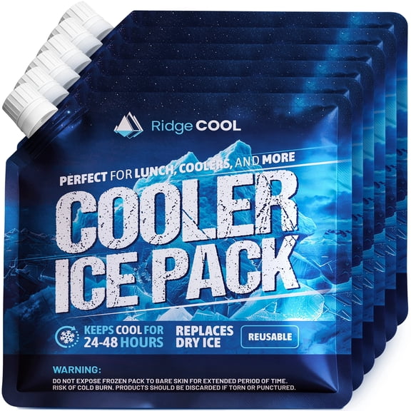 Ridgecool Ice Packs for Coolers & Lunch Boxes, 6 Pack, Refillable, Leak-Proof, BPA-Free, 10 x 10 in