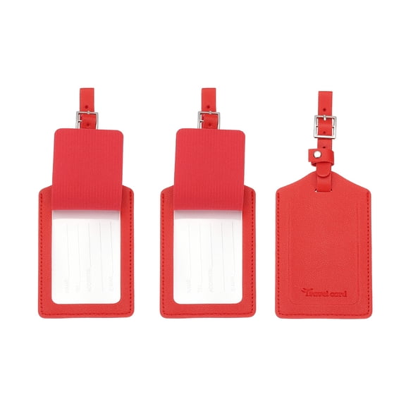 Suitcase Luggage Tags, Red PU Leather Tags with Private Protection, 3 Pcs