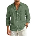 thumbnail image 2 of BRANROY Long Sleeve Shirts for Men - Fall Casual Outdoor Workwear Linen Cotton Button-Front Shirt for Active Days,Army Green L, 2 of 9