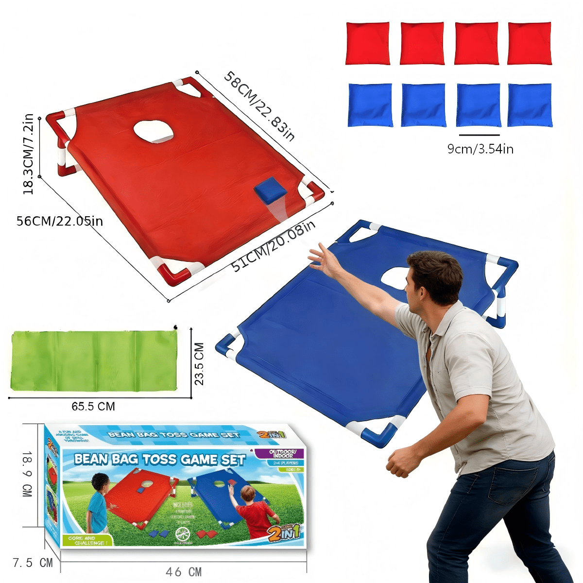 Cornhole Games Set - Foldable Boards with 8 Toss Bags, 22.8x20 Inch Portable Indoor Outdoor Game, Backyard, Garden, Yard Toy for Kids and Adults