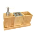 thumbnail image 1 of Juego de 4 accesorios de baño, estuche de almacenamiento para vaso de enjuague bucal, bandeja de bambú multifunción para cepillos de dientes para baño, 1 of 8
