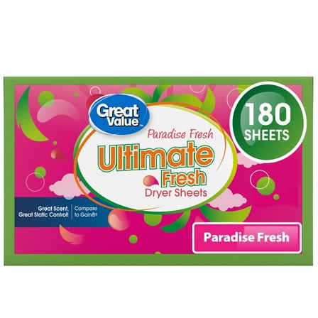 Great Value Ultimate Fresh Dryer Sheets, Paradise Fresh, 180 Count, Compare to Gain®