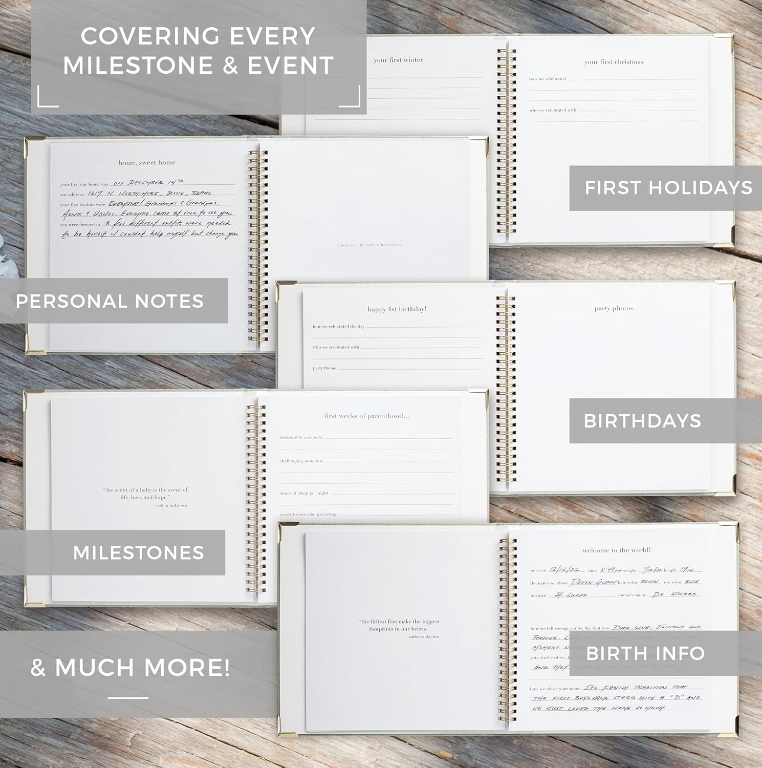 Keepsake Baby Memory Book for Boys and Girls – Timeless First 5 Year Neutral Journal Scrapbook or Photo Album - Record a Milestone Every Event from Birth to Age