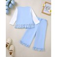 thumbnail image 2 of Yaoqi 2T Toddler Girl Outfit Set 3T Child Girls Clothing Ruffle Long Sleeves Unicorn Embroidery Top Wide Leg Pants 2pcs Clothes Blue, 2 of 6