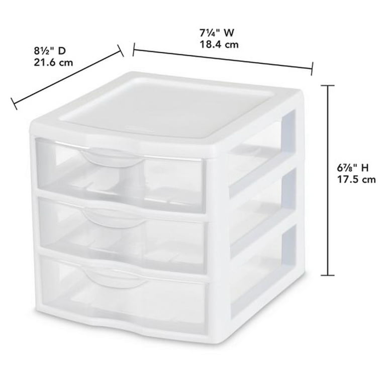 Sterilite Clearview Small Plastic 5 Drawer Desktop Storage System, White, 4 Pack