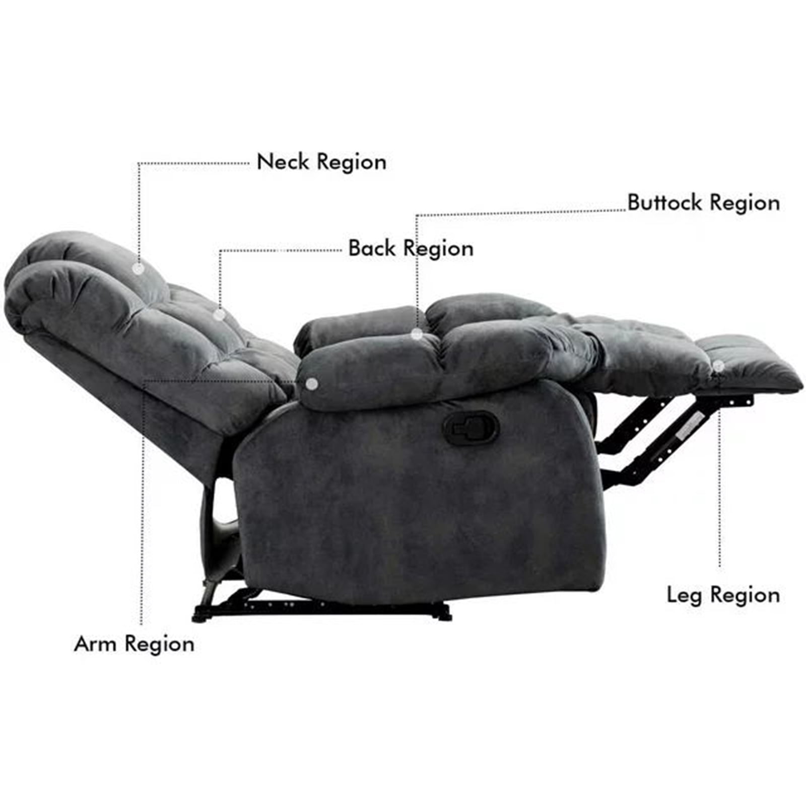 Bonzy Home Recliner Chair Breathable Fabric Reclining Chair Manual Sofa for Living Room, Gray