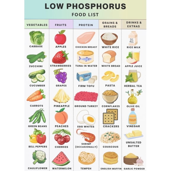 Low Phosphorus food list poster Canvas Wall Art for Decor poster