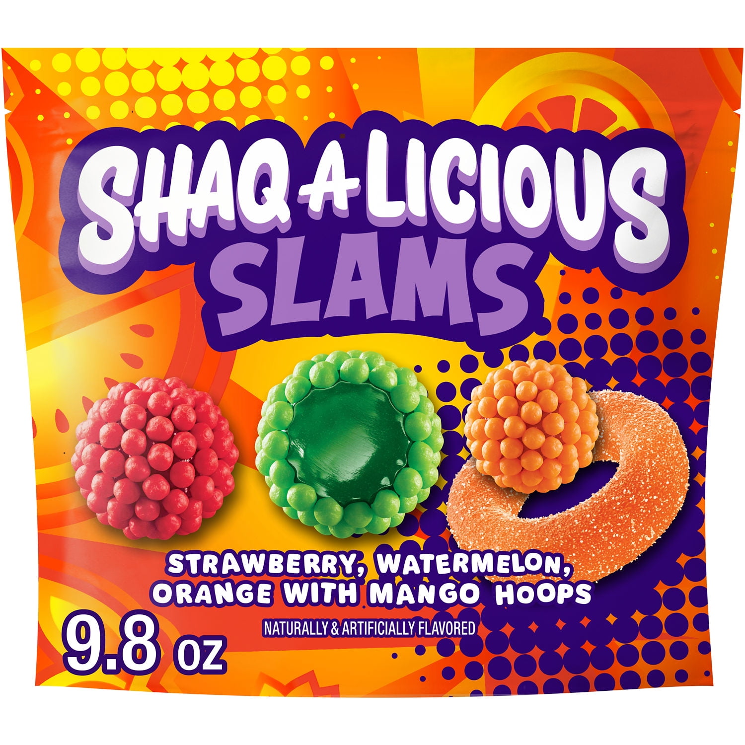 Shaq-A-Licious Slams Gummies, Fruit Flavored Chewy Candy Bag, 9.8 oz
