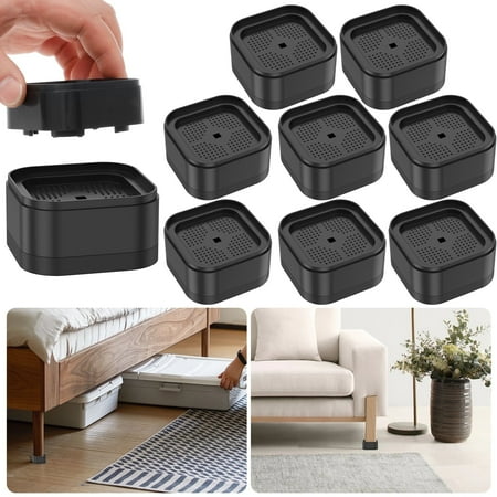 8Pcs Furniture Risers with Nonslip Bottom Adjustable Table Risers Stackable Bed Lifter Versatile Bed Raising Blocks for Table Desk Couch Chair Sofa Cabinet Bed Legs Black Plastic