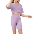 thumbnail image 5 of NAISIBABY Girls 2-Piece Sets, Solid Casual Short Sleeve Loose Tops Elastic Waist Legging Shorts Sports Yoga Outfits Purple 6-7T, 5 of 9
