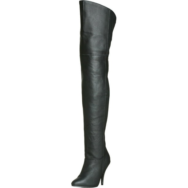 Pleaser - Womens Pull On Thigh High Boots Elasticated Gusset Black Faux ...
