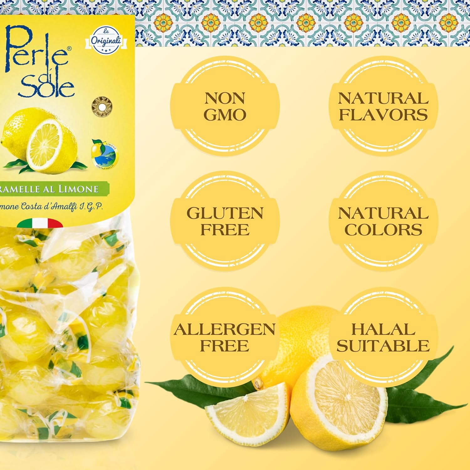 Perle di Sole Italian Lemon Drops, Bulk Case Pack of 12 (7.05 oz) Bags - Individually Wrapped Hard Candy - Made with Essential Oils of Amalfi Coast P.G.I. Lemon - Italian Imported Gifts From Italy