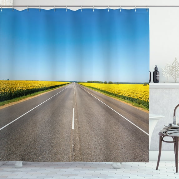 Ambesonne Yellow and Blue Shower Curtain, Sunflowers Road, 69"Wx84"L, Grey Sky Blue