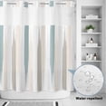 thumbnail image 3 of No Hook Shower Curtain with Built-in Rings - Beige Green Abstract Brushes Washable Waterproof Fabric Bathroom Curtains for Hotel,Rentals, 66 X 72 Inch Long , Modern Minimalist Striped, 3 of 8