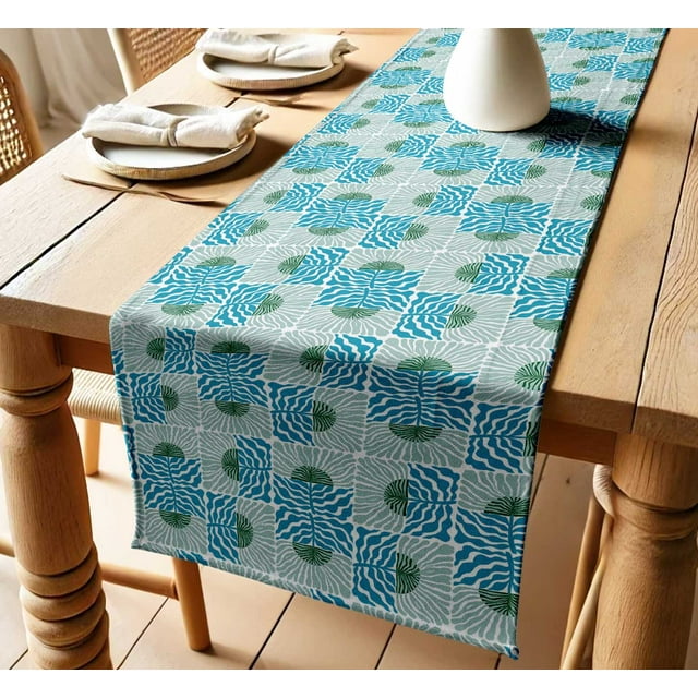 Vargottam 100% Cotton Twill Table Runner Patchwork Pattern Machine Washable, 14" Wide , Durable Table Linen for Everyday Dining or Parties