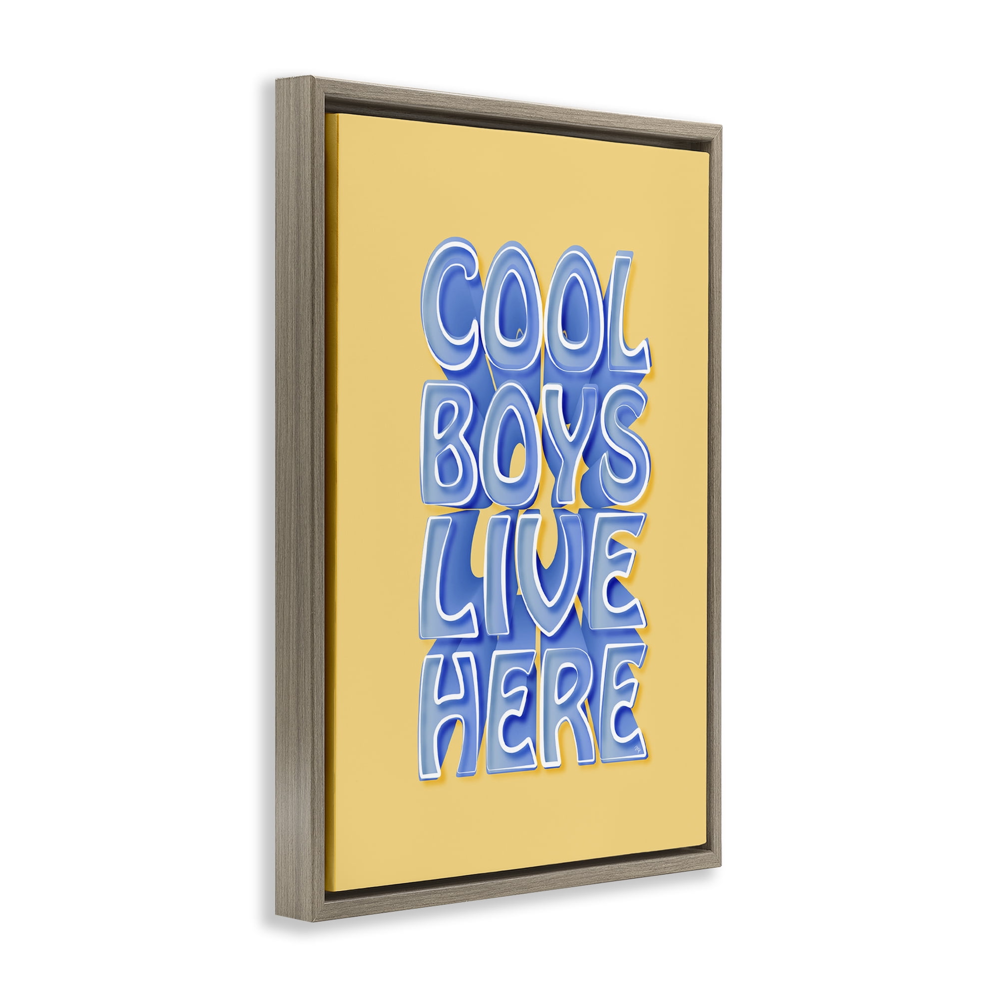 Stupell Industries Cool Boys Live Here Text & Numbers Painting Brown Floater Framed Canvas Art Print Wall Art, 17 x 25