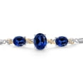 thumbnail image 3 of Gem Stone King 925 Silver & 10K Yellow Gold Blue Created Sapphire & Lab Grown Diamond Bracelet for Women | 6.56 Cttw | Gemstone September Birthstone | Oval 10X8MM and 8X6MM | Fully Adjustable 9 inch, 3 of 5