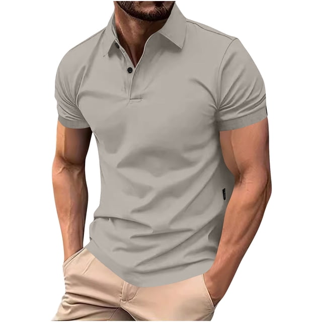 Manga Corta de Verano Tops de Color Sólido Casual Manga Corta Cuello Redondo Doblado Hendidura Superior, Camisa de Fibra de Poliéster para Hombres, Lavado de Manos