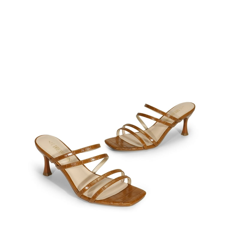 DREAM PAIRS Women's Rhinestone Strappy Heels Square Open Toe Slip