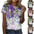 thumbnail image 1 of Économies du Printemps! CEHVOM T-Shirts Graphiques Floraux pour Femmes, T-Shirt à Manches Courtes Boho à Imprimé Paysage Floral pour Femmes, Col Rond Ample Décontracté d'Été Décontracté Ample Basique Confortable T-Shirts Boho Hauts 2023, 1 of 5