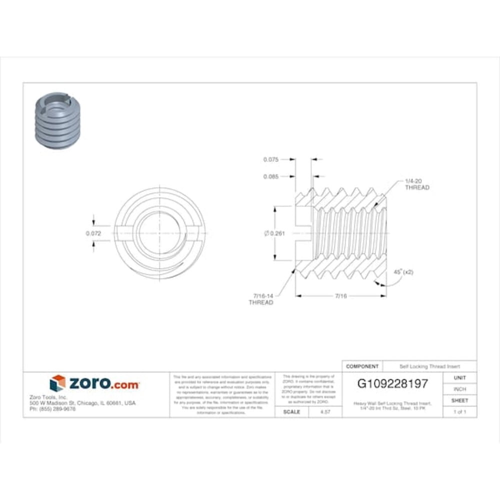 E-Z LOK™ Threaded Insert - Screw Locking - Carbon Steel - 1/4-20 x 7/16-14 (Pack of 10)