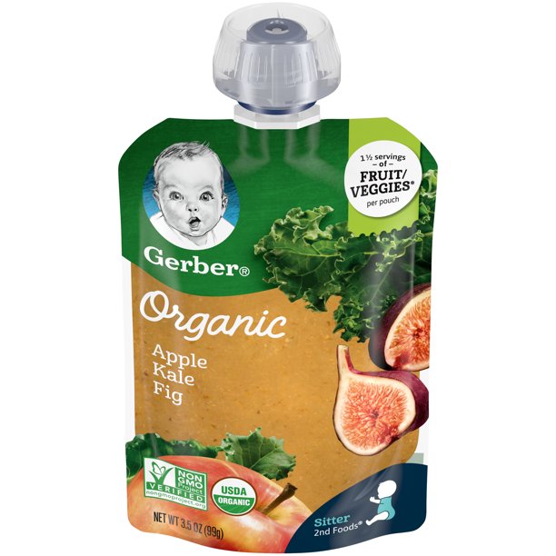 Gerber Organic Stage 2, Apple Kale Fig Baby Food, 1 Pouch