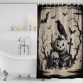 thumbnail image 6 of Small Stall Shower Curtain 36x78 Inch Narrow Half Size Halloween Bath Curtains Bathroom Decor, Fall Spooky Skulls Pumpkins Black Crow Bats Beige Waterproof Shower Curtain Set with Hooks 36 Inch, 6 of 7