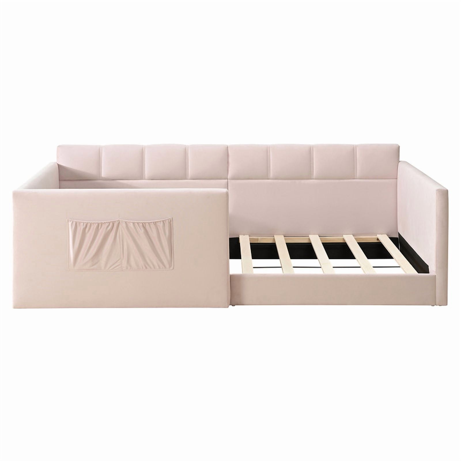 Full Size Velvet Daybed with 2 Storage Pockets, Upholstered Guest Sofa Bed Frame with High & Padded Backrest