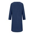 thumbnail image 4 of SMihono Solid Color Long Dresses for Women Fashion Casual Crew Neck Long Sleeve Cotton Linen Mid Calf Dresses for Women Pocket Female Outwear Navy L, 4 of 8