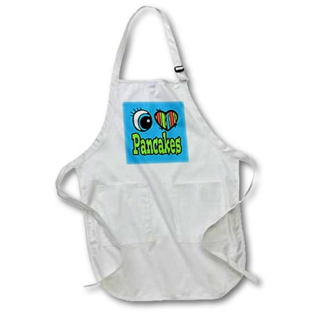 

3dRose Bright Eye Heart I Love Pancakes - Full Length Apron 24 by 30-inch White With Pockets
