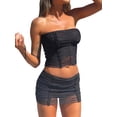 thumbnail image 1 of VISgogo Traje de verano de 2 piezas para mujer, tops sin tirantes fruncidos de color sólido + conjunto de falda de cintura baja para damas, negro/albaricoque VISgogo moda, 1 of 9